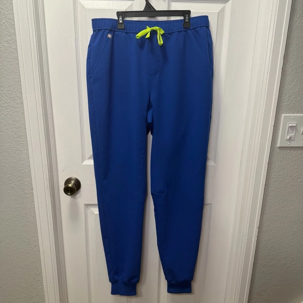 FIGS Men’s Joggers / Pants, Large Tall, Royal Blue, Neon Green Drawstring